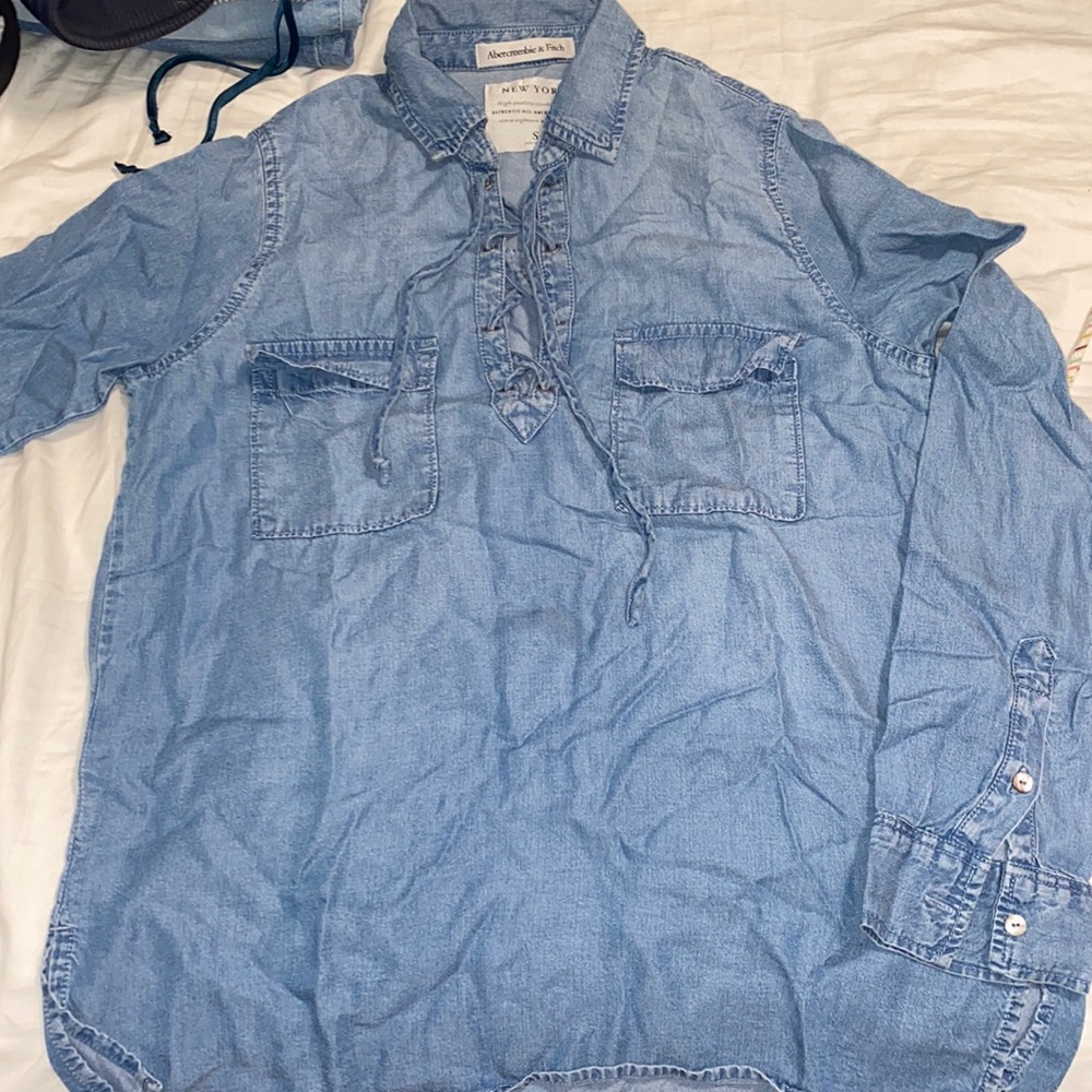 Lace up Abercrombie & Fitch denim long sleeve top